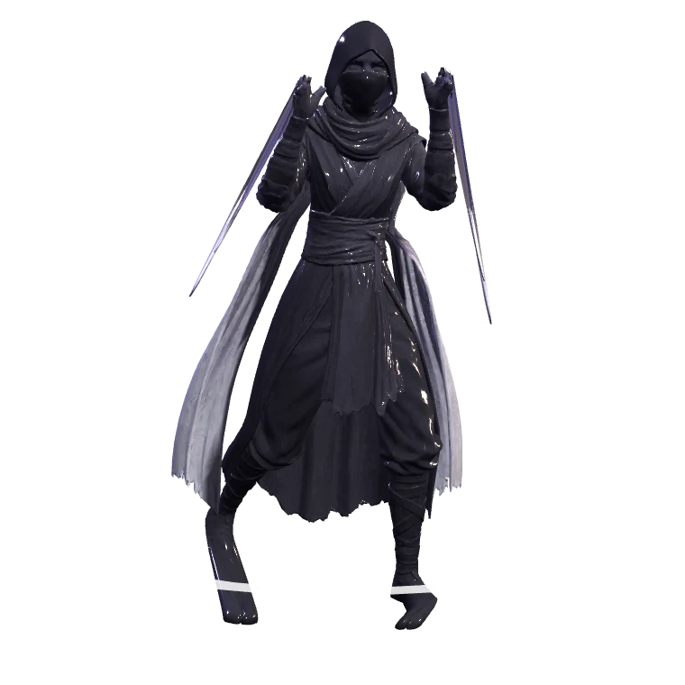 Nyx in Obsidian: lacquered black armour plates with silver trims.