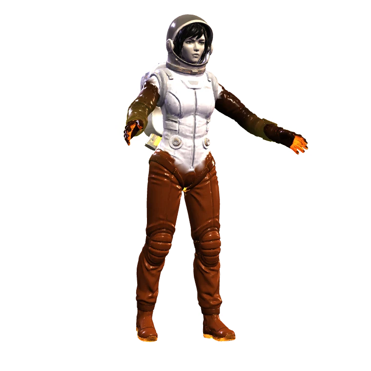 Juno in Supernova: a white-hot suit with glowing orange seams.