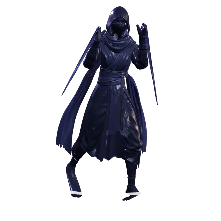 Nyx in Voidwalker: a starfield drifting inside the robe.
